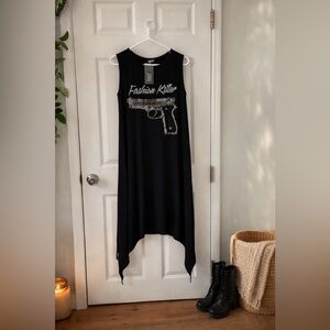 NWT Shiny Black Rhinestone Gun Hi-Low Maxi Dress One Size